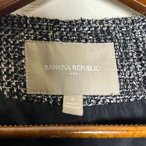 Banana Republic Sweater Women 8 Wool Blend Full Zip Sequined Metallic Black Grey - Picture 3 of 13
